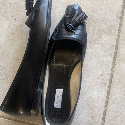 Max Mara black leather loafers women's used