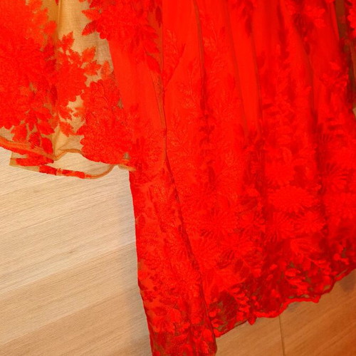 Abiye set new No50 coral with fitted skirt and embroidered blouse