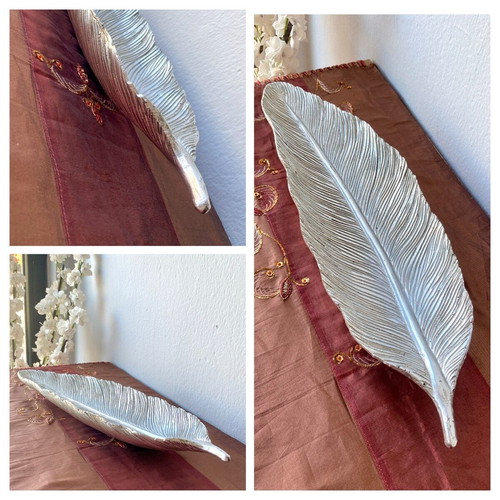 Decorative table tray leaf-shaped silver, new