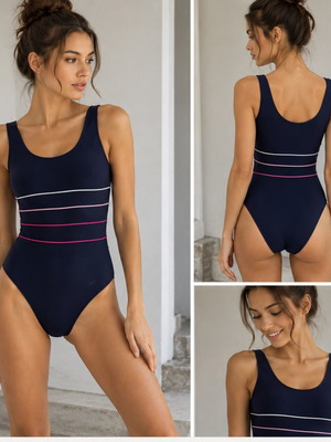 Navy Blue One-Piece Swimsuit like new, size XS with stripe detail