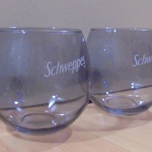 Schweppes soda promotional set of two colored glasses new