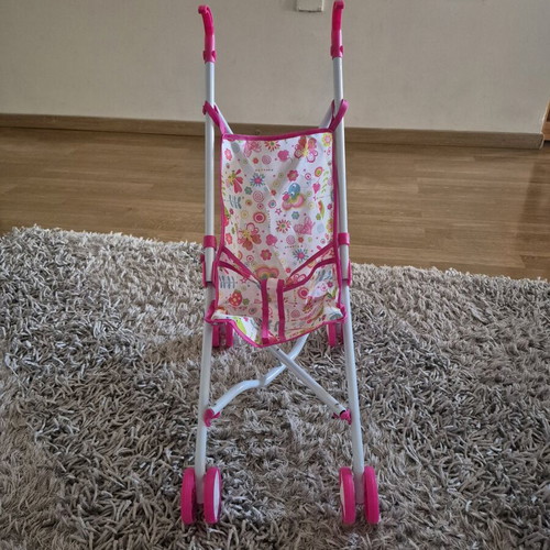 Doll Stroller in Pink with Flowers and Baby New