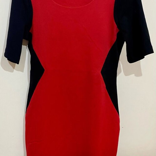 Peacocks Woman's Red Black Midi Dress Short Sleeved Size 14 Used