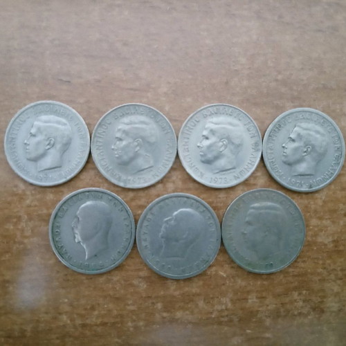 Coins 50 Lepta used, set of 9 Kingdom of Greece 1950s-70s