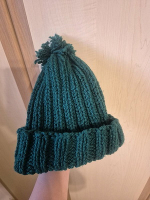 Handmade knitted hat green with pompom new