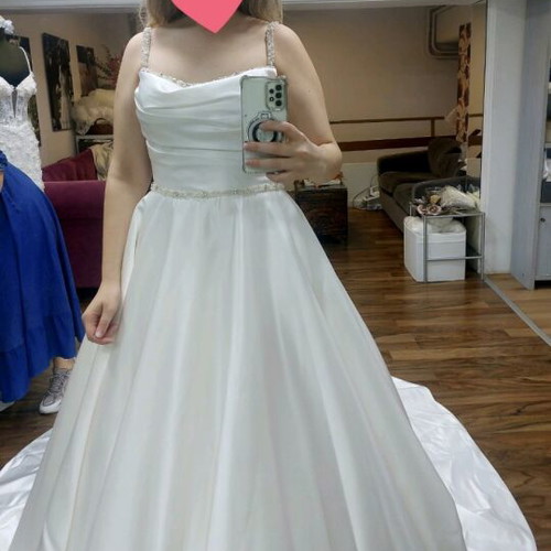Justin Alexander Satin Wedding Dress like new, size M/L, A-line 44549