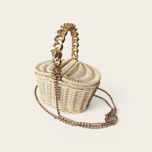Versace bamboo basket bag new, beige and gold