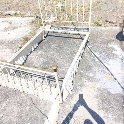 Iron bed with brass details used, complete set with slats and screws