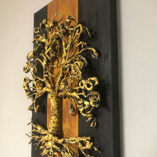Handmade embossed artwork The Tree of Life gold and black new