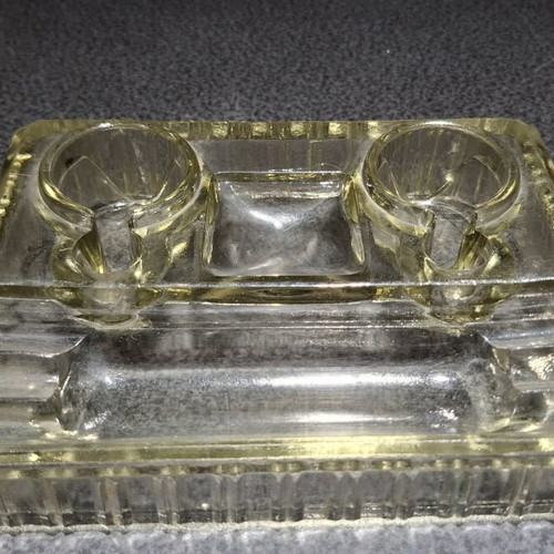 Glass double inkwell desk stand Art Deco vintage used