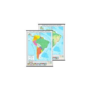 Χάρτης επιτοίχιος ρολό Νότιας Αμερικής πολιτικός-γεωφυσικός δύο όψεων 100x130cm