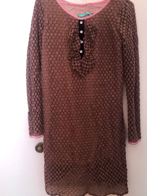 Heel φόρεμα μέχρι το γόνατο καφέ με ροζ, πρωτότυπο ύφασμα, φοδραρισμένο