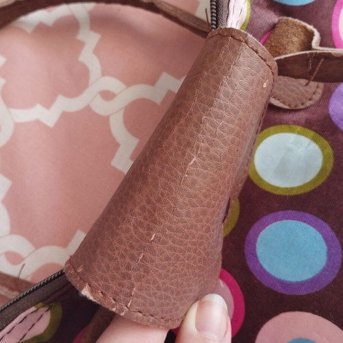 Brown handbag with colorful patterns used, medium size