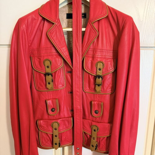 Just Cavalli women's leather jacket coral color like new size 40 IT (S)