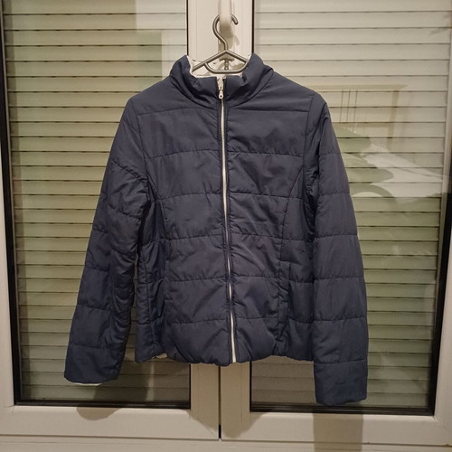 Reversible jacket used, blue-purple and white, size S