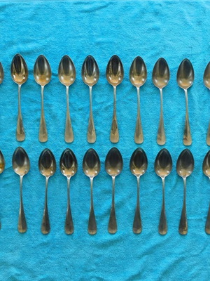 Set of 20 used alpacca eating spoons, about 120 years old