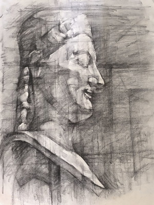 Original Charcoal Drawing on Ingres Paper Like New, Kouros Rampin Head 70x50 cm