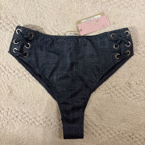 Med high waist bottom printed dark blue denim swimwear new