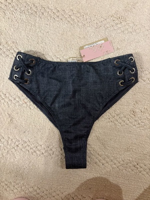Med high waist bottom printed dark blue denim swimwear new