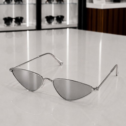 Sunglasses new silver metal frame cat-eye mirror lenses