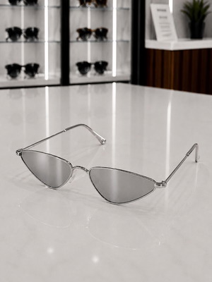 Sunglasses new silver metal frame cat-eye mirror lenses