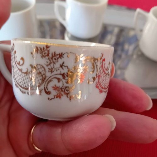 Vintage coffee cup set used, four cups with saucer