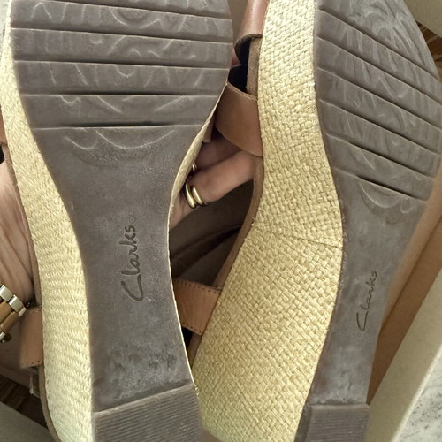 Clarks leather platform sandals used, size 39, brown and turquoise