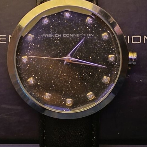 French Connection women's watch like new, black waterproof 5 ATM with crystals
