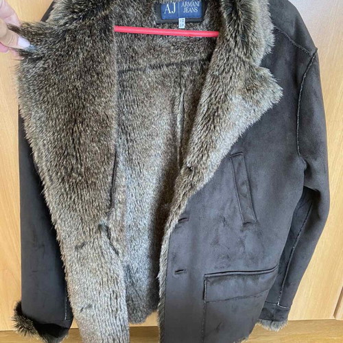 Armani suede coat like new, brown, with fur lining