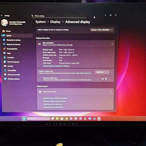 Dell Alienware AW2518HF gaming monitor like new, 240Hz, 1ms, FreeSync