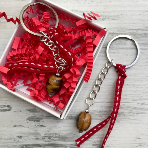 Set of 2 Tiger's Eye keychains new, silver ring