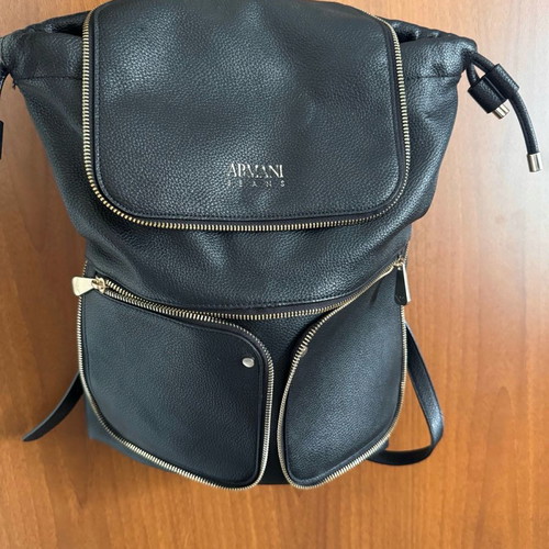 Armani Jeans leather backpack used, black with gold details