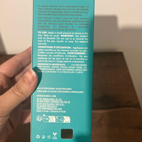 Moroccanoil hair oil box like new, empty