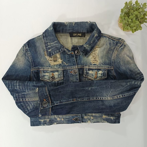 On Line cropped jean jacket like new, blue, size S