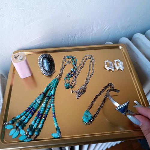 Summer jewelry set used, turquoise and silver, pack of 6