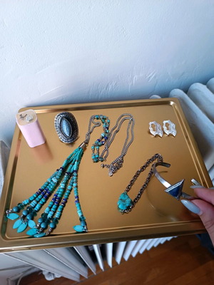 Summer jewelry set used, turquoise and silver, pack of 6