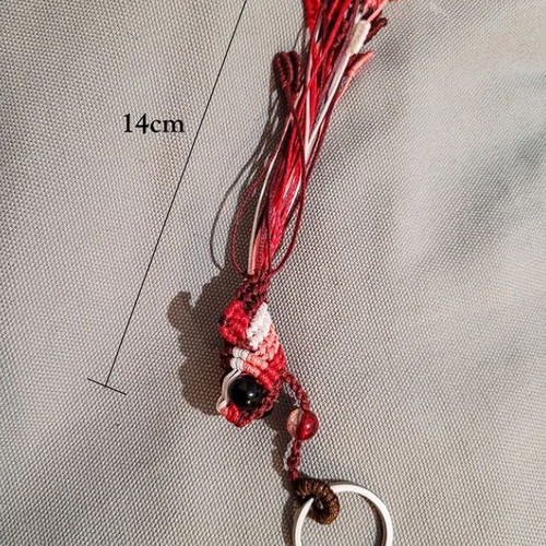 Macrame koi fish keychain like new, red and pink