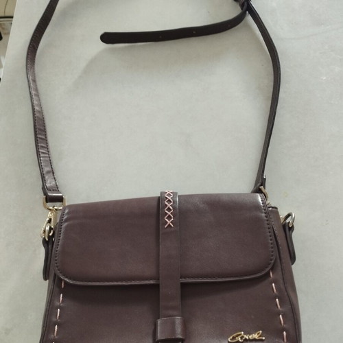 Axel crossbody bag, brown with contrast whipstitch