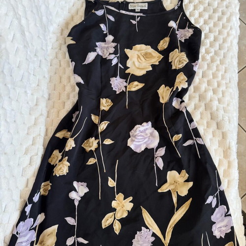 Mini floral dress new, satin-like fabric, black multicolor, size M