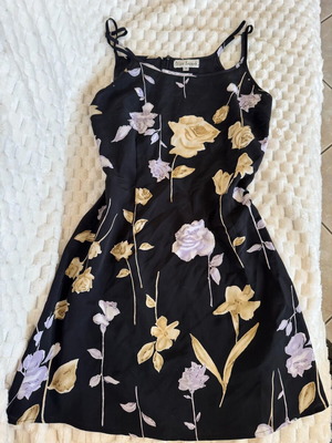 Mini floral dress new, satin-like fabric, black multicolor, size M