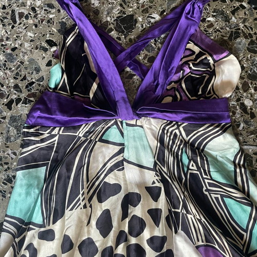 Mini silk cocktail dress used, multicolor purple shades