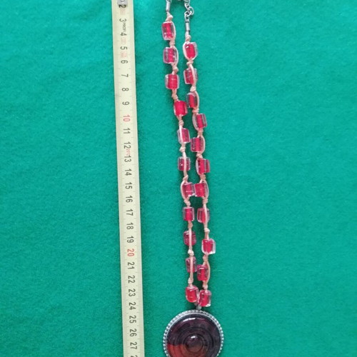 Stainless steel necklace with red blown glass like new