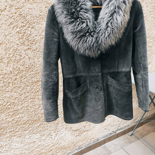 Vintage suede leather jacket used, gray, small/xs
