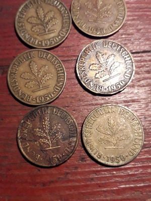 Νόμισμα 10 Pfennig Γερμανίας μεταχειρισμένο, πακέτο 6, 1950