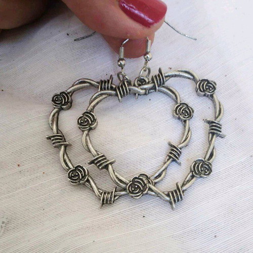 Metal heart earrings with roses new stainless steel