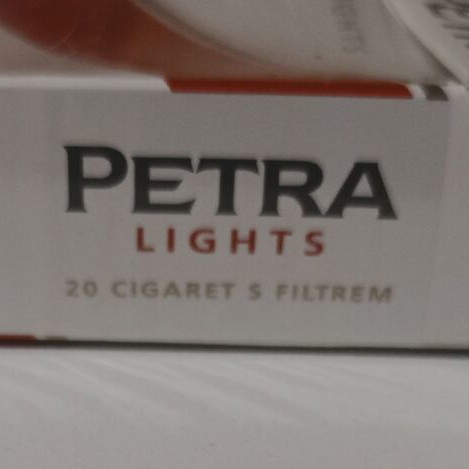 Petra Lights cigarette pack used, empty, hard case