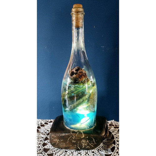 Handmade lamp made of clay, liquid glass and wood made to order