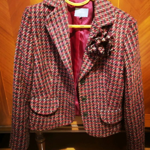 Per Una M&S Cropped Tweed Blazer Red Mix like new Size 14