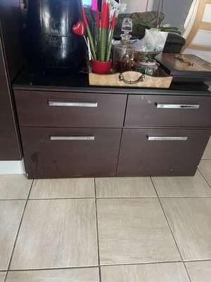 Furniture with drawers used, set of 2 with black glass top