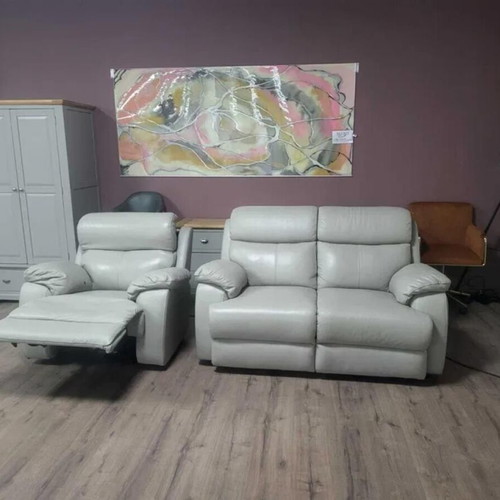 Gray leather sofa and armchair set Grayson new with relaxing mechanism
